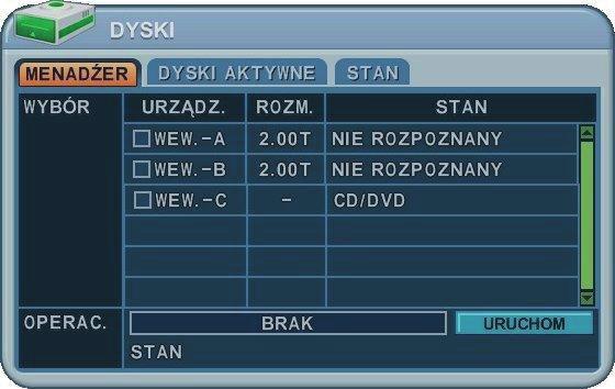 3.3 Aktywacja i formatowanie dysków twardych Otworzyć menu urządzenia przyciskiem [MENU]. Przy użyciu kursorów [ ] wybrać pozycję DYSKI menu i zatwierdzić wybór przyciskiem [ENTER].