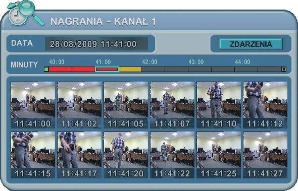 Zatwierdzenie oznaczonego fragmentu nagrania przyciskiem numerycznym, uruchamia funkcję panoramy czasowej dla kanału odpowiadającego wybranemu numerowi.