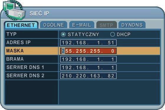 7.1 Podstawowe parametry IP ETHERNET Zakładka ETHERNET zapewnia konfigurację podstawowych parametrów interfejsu sieci IP urządzenia.