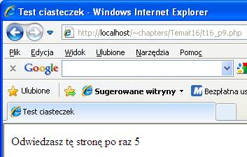 <?php // odczytanie zawartości ciasteczka $odwiedziny = $_COOKIE['visitcounter']; // sprawdzenie czy wartość ciasteczka odwiedziny jest liczbą if(is_numeric($odwiedziny)) { $odwiedziny += 1; else {