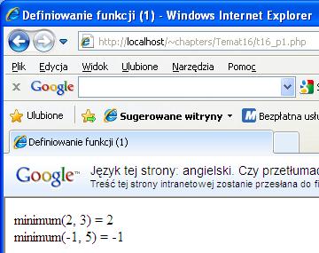 Definicja funkcji function nazwa (lista parametrów) { blok instrukcji Użycie instrukcji return wartość kończy działanie funkcji i wraca podaną wartość jako wynik jej działania Funkcja kończy