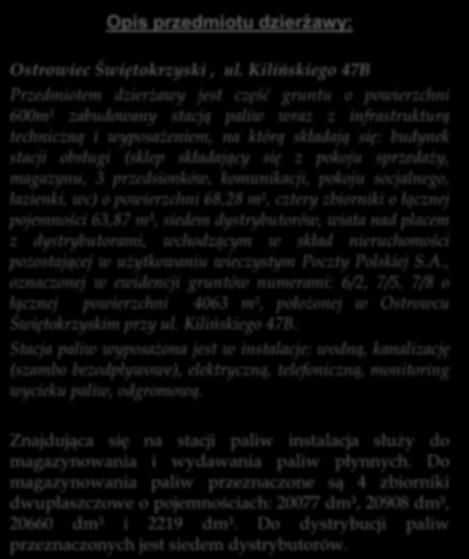 wyposażeniem, na którą składają się: budynek stacji obsługi (sklep składający się z pokoju sprzedaży, magazynu, 3 przedsionków, komunikacji,