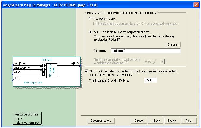 Rys. 6. Konfiguracja altsyncram w In-System Memory Content Editor.