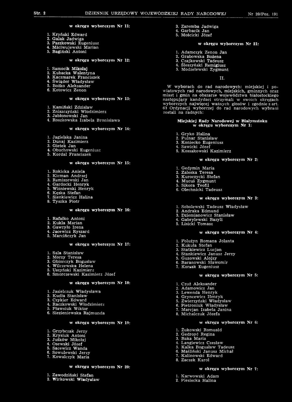 W iśniewski H enryk 6. K ęska Stefan 7. Sienkiewicz H alina 8. Tyszka P iotr 1. Rafałko Antoni 2. K ukla M arian 3. G aw ryło Irena 4. Jacew icz Ryszard 5.
