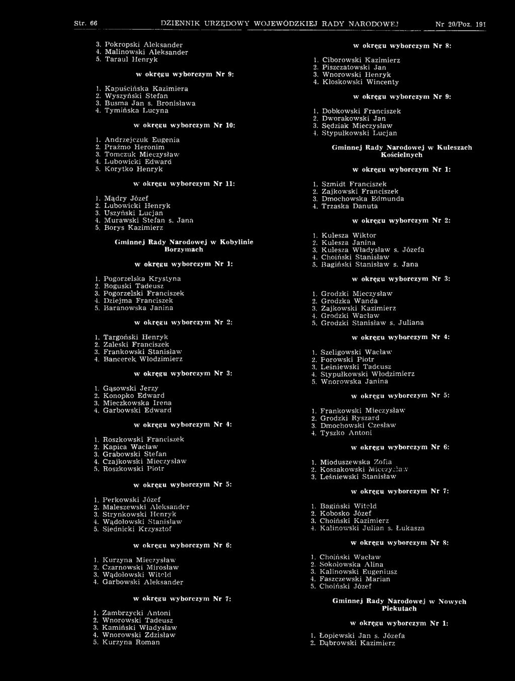 Konopko Edw ard 3. M ieczkowska Irena 4. G arbow ski Edw ard 1. Roszkowski Franciszek 2. Kapica W acław 3. G rabow ski Stefan 4. Czajkow ski M ieczysław 5. Roszkowski Piotr 1. Perkow ski Józef 2.