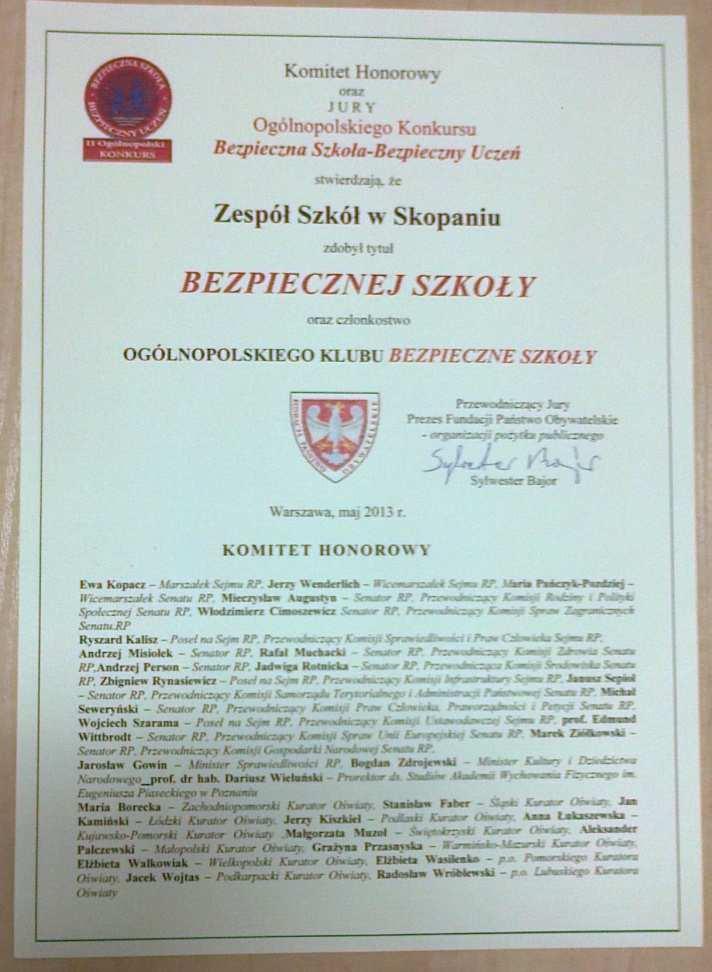 Zadanie 11 Zgłaszanie swoich przedstawicieli (nauczycieli, pedagogów, psychologów) do udziału w seminarium Bezpieczna Szkoła 2013, które w okresie od 10 października 2012 r. do 15 kwietnia 2013 r.