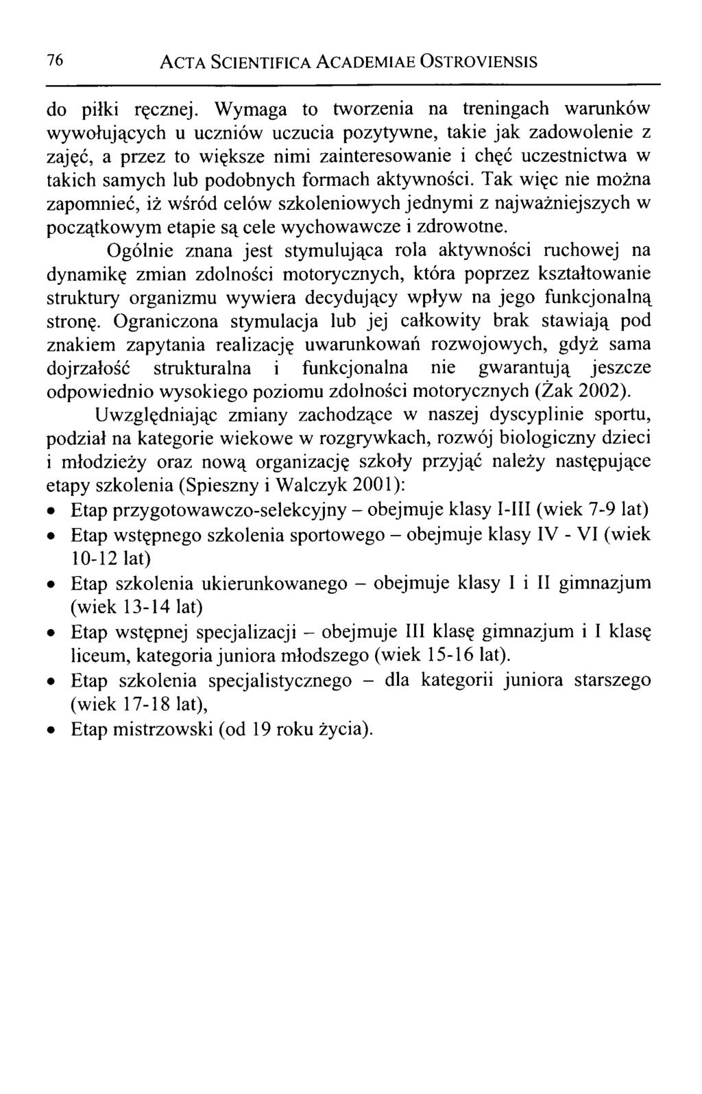 76 A cta Scientifica A cadem iae O stroyiensis do piłki ręcznej.