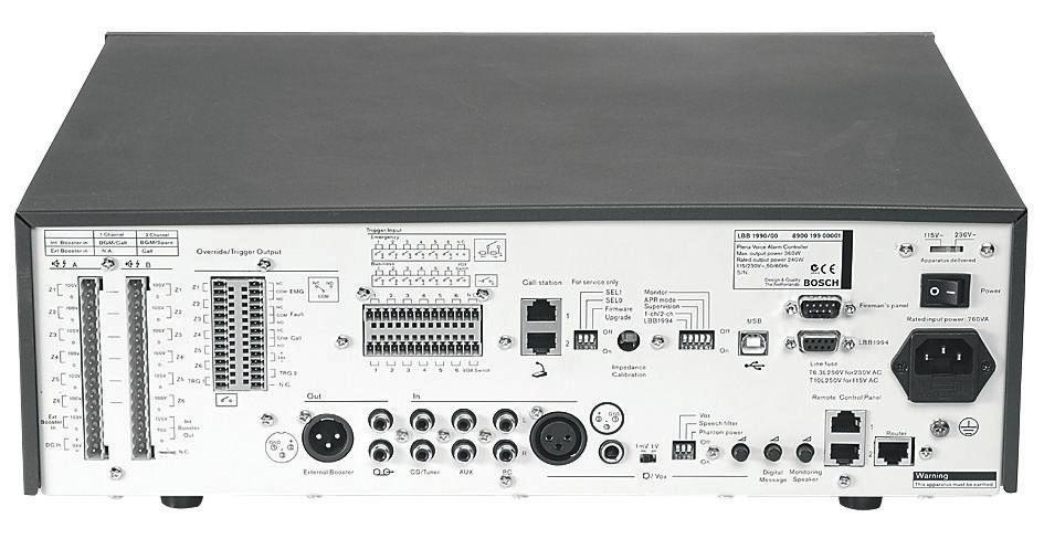 LBB 1990/00 Sterownik dźwiękowego systemu ostrzegawczego Plena 3 Planowanie LBB 1990/00 - widok z tyłu Dołączone części Ilość Element 1 Sterownik dźwiękowego systemu ostrzegawczego Plena LBB 1990/00