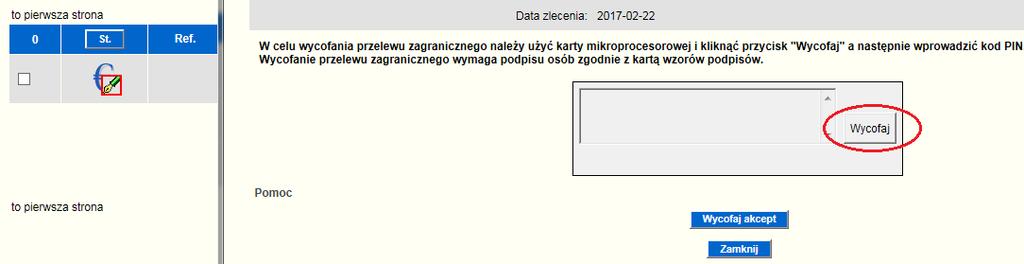 Wycofanie przelewów SEPA wymaga autoryzacji kartą mikroprocesorową lub tokenem, zgodnie z kartą wzorów podpisu.