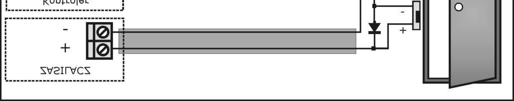 Podłączenie elementu wykonawczego W większości przypadków elementy wykonawcze sterujące dostępem do pomieszczenia mają charakter urządzeń indukcyjnych, oznacza to że w trakcie wyłączenia przepływu