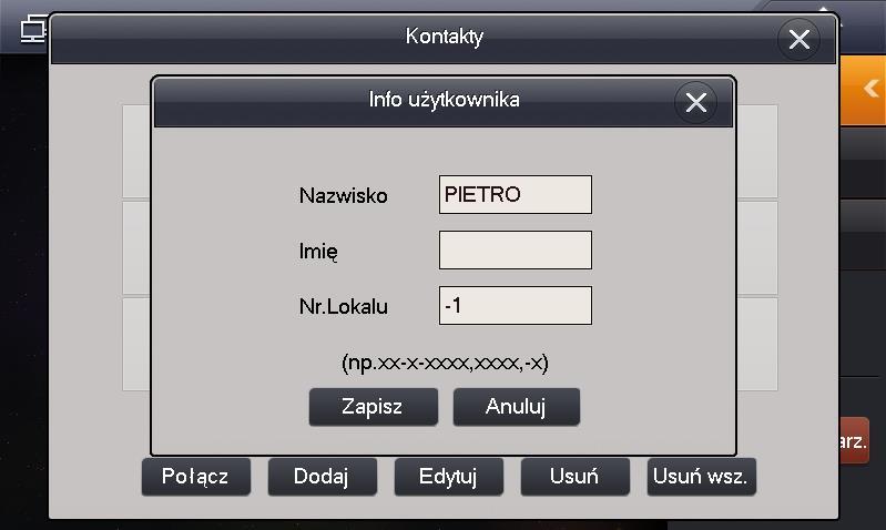 Lokalu należy wprowadzić jego numer porządkowy (patrz: punkt B), na przykład -1, naciśnij polecenie Zapisz aby zachować nowy wpis