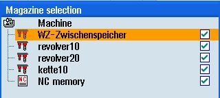 Zarządzanie narzędziami 8.5 Lista narzędzi 8.5.7 Wybór magazynu Istnieje możliwość bezpośredniego wyboru pamięci pośredniej, magazynu lub pamięci NC 1. Lista narzędzi jest otwarta. 2.