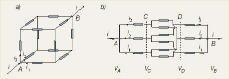 Prąd stały 64 Po rozwiązaniu układu równań otrzymamy: ( wzór 173 ) ( wzór 174 ) ( wzór 175 ) Podstawiając wartości liczbowe, otrzymamy:,, Na poszczególnych oporach mamy następujące napięcia: ( wzór