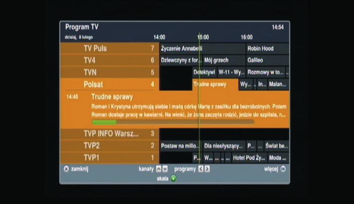 Informacje o audycjach późniejsze audycje Informacje o audycjach nadawanych na oglądanych kanałach w późniejszym terminie są łatwo dostępne, między innymi na banerze informacyjnym.