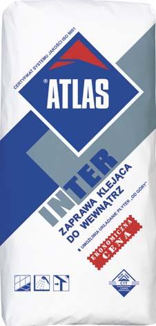 KLEJE DO PŁYTEK EKONOMICZNA CENA ATLAS INTER zaprawa klejąca do wewnątrz do prac wewnątrz budynku do łazienek, kuchni, korytarzy umożliwia układanie płytek od góry umożliwia wyrównywanie podłoży