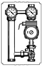 Komponenty do systemu pod àczenia kot a stojàcego MK/7 (z mieszaczem) 3-drogowym zawór mieszajàcy typu T z p ynnie regulowanym Bypass em.