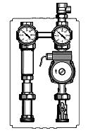 Grupy pompowe z miejscem na licznik ciep a MK/7 (bez mieszacza) Kompletna z pompà obiegowà (EL 80 mm) z 2 metrowym przewodem elektrycznym, dwoma zaworami kulowymi 4-drogowymi z gniazdem termometru, z