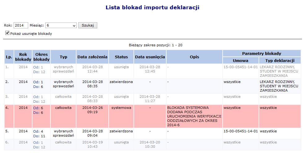 15.2 Zestawienia zbiorcze POZ Rys. 15.4 Lista blokad importu deklaracji Rys. 15.5 Raporty zbiorcze Od 2013 roku wprowadzany jest nowy format zestawień zbiorczych POZ.