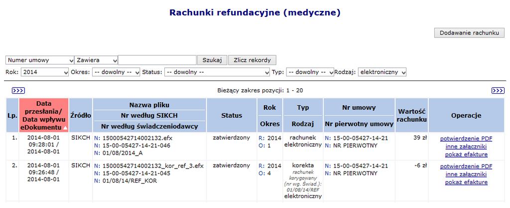 został przekazany zły plik) przy pomocy opcji komentarz świadczeniodawca może zapoznać się z komentarzem wprowadzonym przez pracownika OW (o ile został dodany).