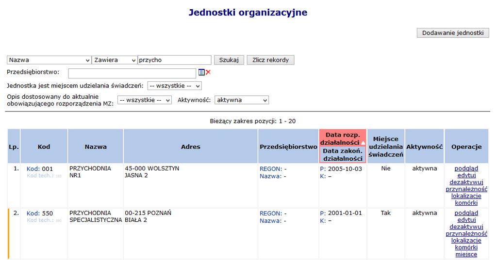 Do danych opisujących jednostki i komórki organizacyjne dodano znacznik określający czy dany element struktury został dostosowany do aktualnie obowiązującego rozporządzenia MZ w sprawie rejestrów.