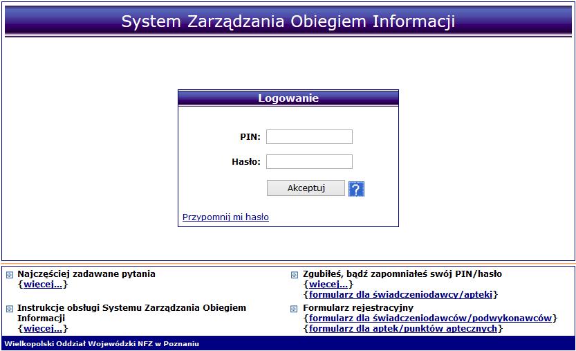 2 LOGOWANIE DO SYSTEMU Rozpoczęcie pracy z systemem SZOI następuje przez zalogowanie się do aplikacji w poniższym oknie: Rys. 2.