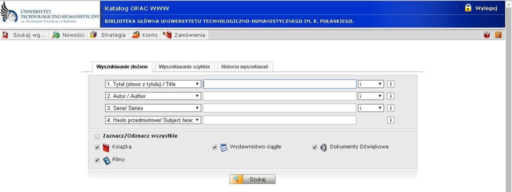 Wyszukiwanie dokumentów w katalogu OPAC Katalog pozwala na przeszukiwanie oraz zamawianie książek z własnego terminala.