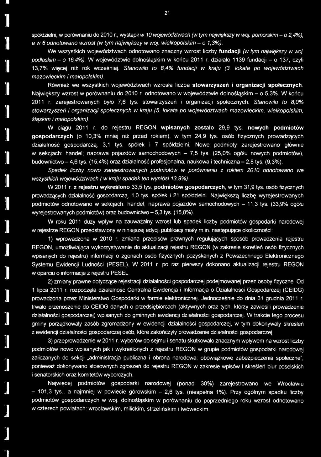 działało 1139 fundacji - o 137, czyli 13,7% więcej niż rok wcześniej. Stanowiło to 8,4% fundacji w kraju (3. lokata po województwach mazowieckim i małopolskim).