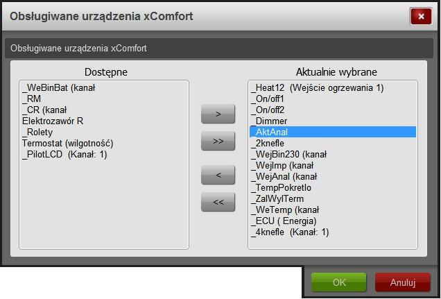 Rysunek 3: Obsługiwane urzadzenia za pomocą przycisków znajdujących się w środkowej części okna.