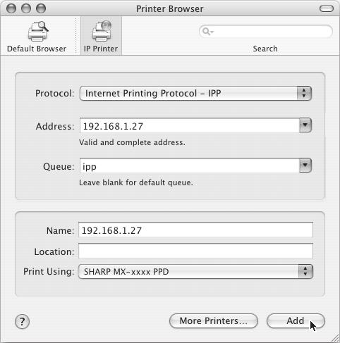 MAC OS X Drukowanie przy pomocy funkcji IPP Opisywane urządzenie może drukować przy pomocy funkcji IPP.
