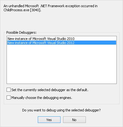 Zatwierdź wybór programu przyciskiem Yes, powinno to spowodować uruchomienie nowej instancji Visual Studio gotowej do analizy kodu: Kolejne podejście mówi aby bezpośrednio z głównego procesu