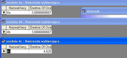 Kwerendy wybierające Kwerendy srednia 4a, srednia