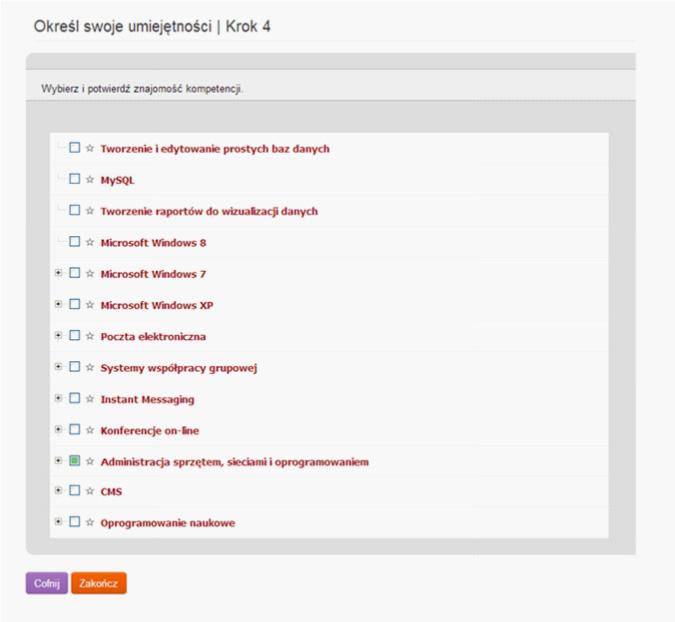 ESKILLS MANAGER Rysunek 32 Określenie umiejętności Zaznaczenie posiadanych