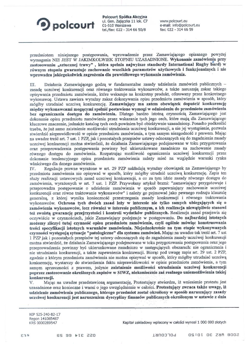 '!) polcourt Polcourt SpÓlka Akcyjna ul. Gen. zajaczka 11 lok. C7 01-510Warszawa tel.fax: 022-314 66508 e-mail: info@polcourt.