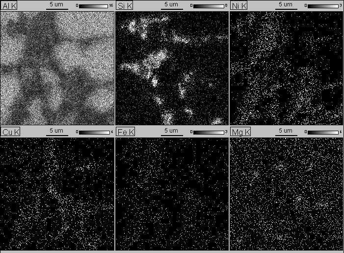 rozkład: Al, Si, Ni, Cu, Fe i Mg (b) Fig. 6 (a b).