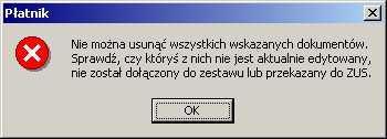 Rysunek 61. Okno komunikatu ostrzegającego, że nie można usunąć wszystkich wskazanych dokumentów 4.