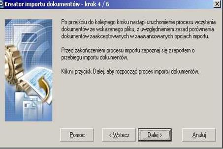 Rysunek 86. Okno dialogowe: Kreator importu dokumentów krok 4/6 Import może być procesem długotrwałym - zależy to od wielkości pliku KEDU. 6.