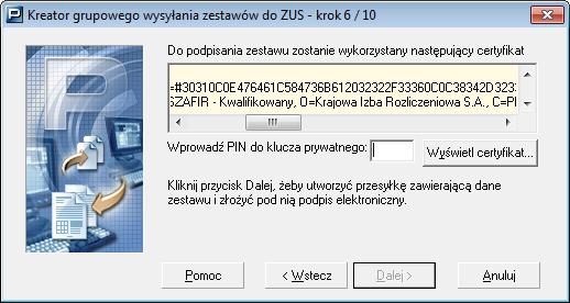 Rysunek 138. Okno kreatora krok 5/10 14. Kliknij przycisk Dalej, aby w kolejnym kroku kreatora przejść do przygotowania certyfikatu służącego do składania podpisu elektronicznego (patrz Rysunek 139).