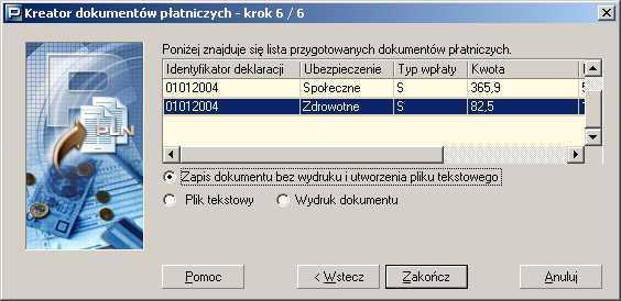 Rysunek 167. Okno dialogowe: Kreator dokumentów płatniczych krok 6/6 5.