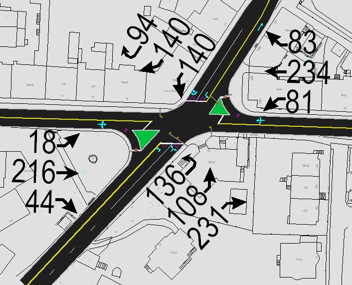 PPU INKOM SC Katowice Str. 64 6.3.2. Ocena warunków ruchu dla istniejącej geometrii analizowanych skrzyżowań - ruch wg pomiaru 214r. Skrzyżowanie SK-1 Tab.