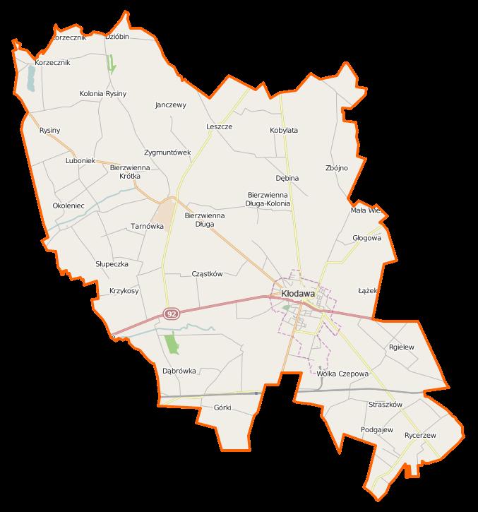 Bierzwienna Krótka, Cząstków, Dąbrówka, Dębina, Dzióbin, Głogowa, Górki, Janczewy, Kobylata, Krzykosy, Korzecznik, Leszcze, Luboniek, Łążek, Łubno, Okoleniec, Podgajew, Pomarzany Fabryczne, Rgielew,