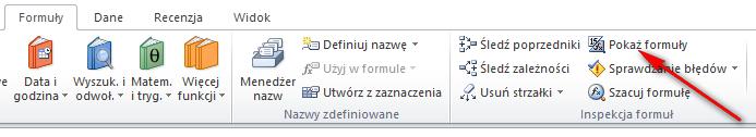 Po kliknięciu przycisku Pokaż formuły zamiast wyniku formuł zostanie wyświetlona ich składnia. 2.