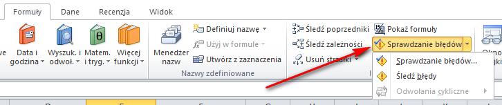 Najszybszym sposobem zlokalizowania źródła prostego błędu jest prześledzenie komórek biorących udział w obliczeniach.