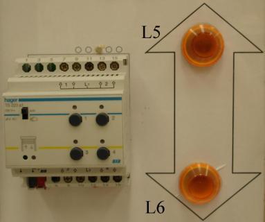 6 Rys. 7. Sterownik rolet TS223 wraz z lampkami kontrolnymi. UWAGA! Należy zauważyć iż lampki kontrolne L5 i L6 podłączone są do 4 wyjścia sterownika rolet TS223.