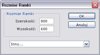 Ustalenie rozmiaru prezentacji Wybierz polecenie Ramka Rozmiar ramki i wpisz odpowiednie wartości: 800 jako szerokość i 600 jako wysokość. Kliknij OK.