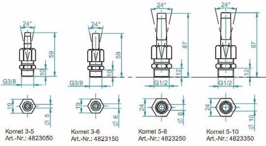 18.4. MODEL KOMETA Model Koeta 3-5 4823050E Model Koeta 3-6 4823150E Model Koeta 5-8 4823250E Model Koeta 5-10 4823350E Zwykle poszczególne z tych dysz instalowane są w grupach.