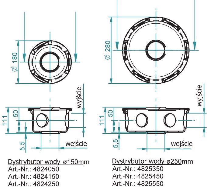 4825450E 4825550E Rozdzielacz wody Ø150 Rozdzielacz wody Ø250