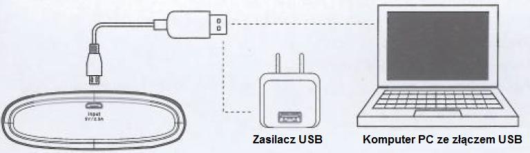 Podłącz źródło energii do Power Banka Po kilku sekundach od połączenia dioda LED poziomu zasilania zacznie migać, wskazując że Power