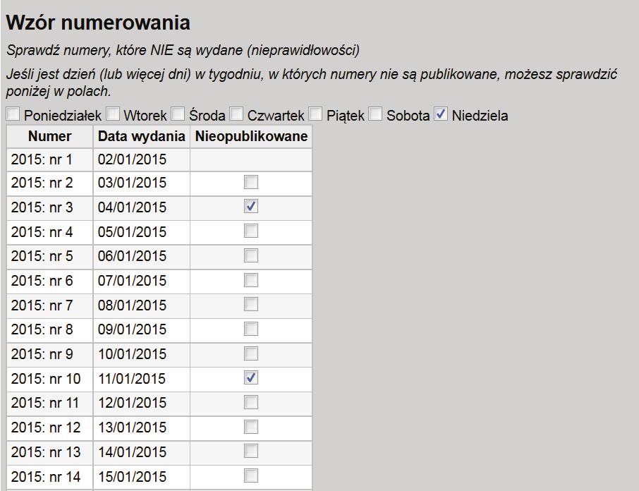 Dodatkowo system wyświetla plan prenumeraty, służący sprawdzeniu, czy numery i planowane daty wydania są uporządkowane.