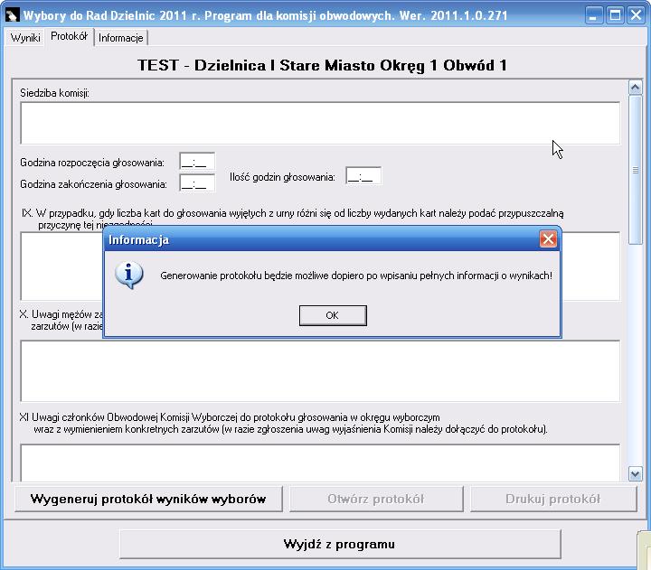 Wygeneruj protokół wyników wyborów.