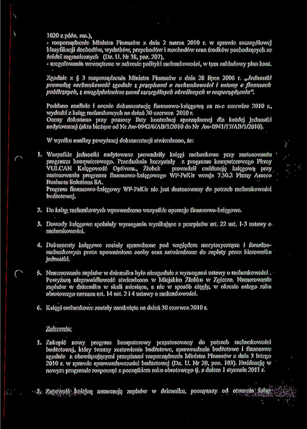 1020 z późn. zm.), - rozporządzenie Ministra Finansów z dnia 2 marca 2010 r.